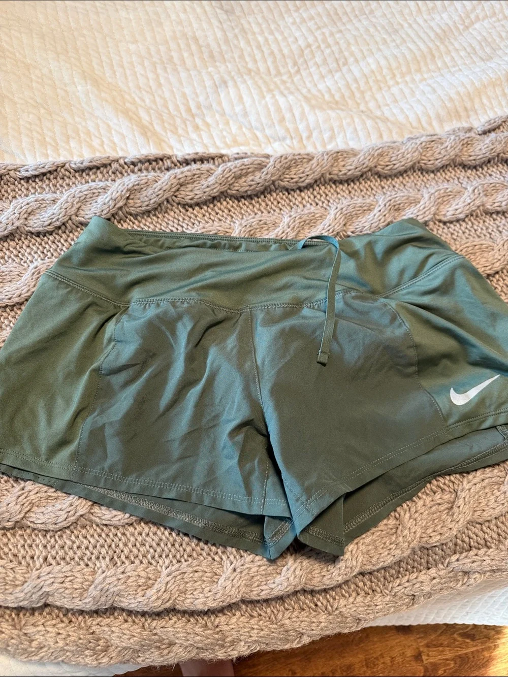 Nike Women's Olive Athletic Running Shorts with Drawstring